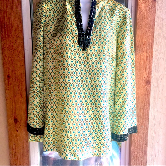 BLACK STUDED SILKY TUNIC - Picture 1 of 7